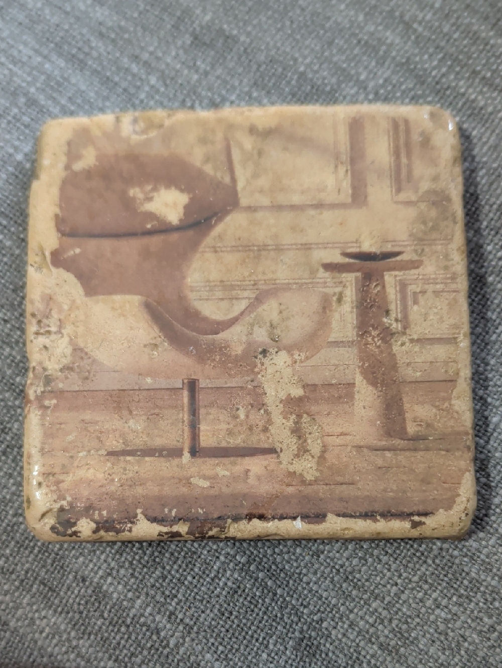 Vintage Mid-Century Modern Chair Illustration Coaster - Beige Brown Handcrafted